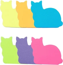 Cute Cat Sticky Notes, 6Pack 6 Bright Color 3x3 inches, 6 Colors Shape 2 