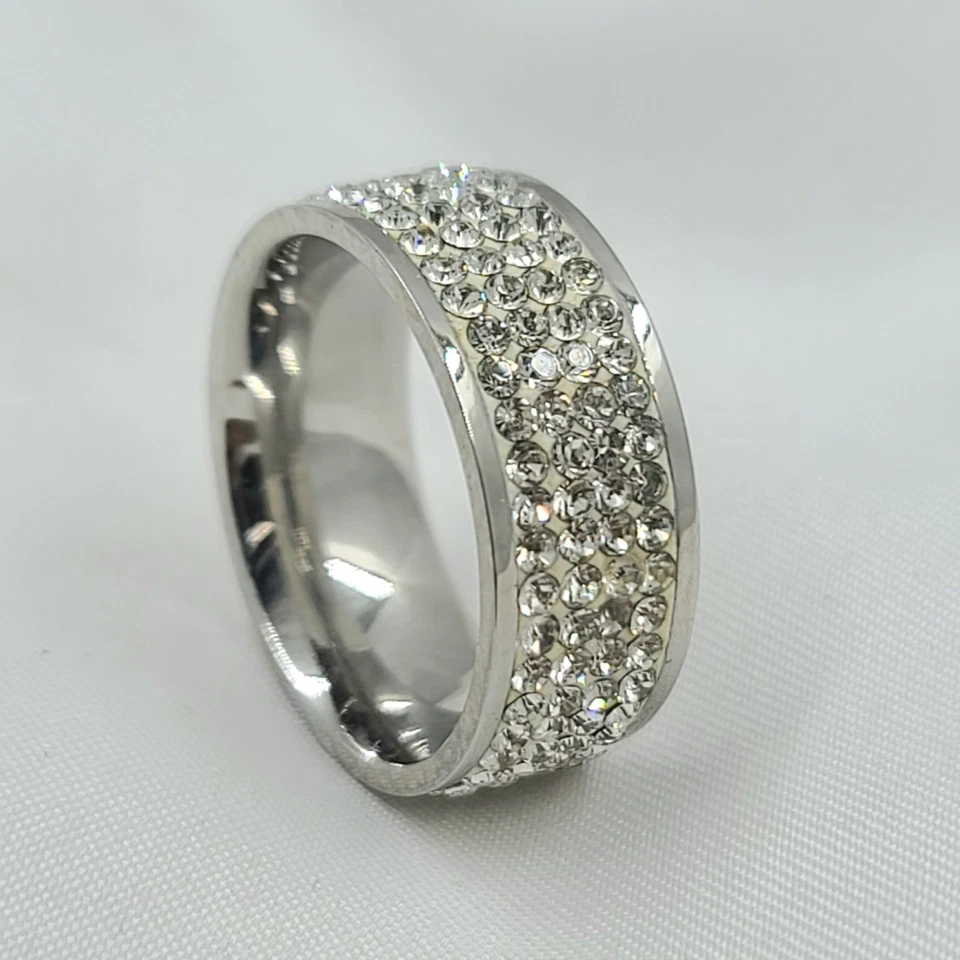 Anillo banda de cristal redondo ajuste seda acero inoxidable QVC por diseño 8 Foto 3 de 4