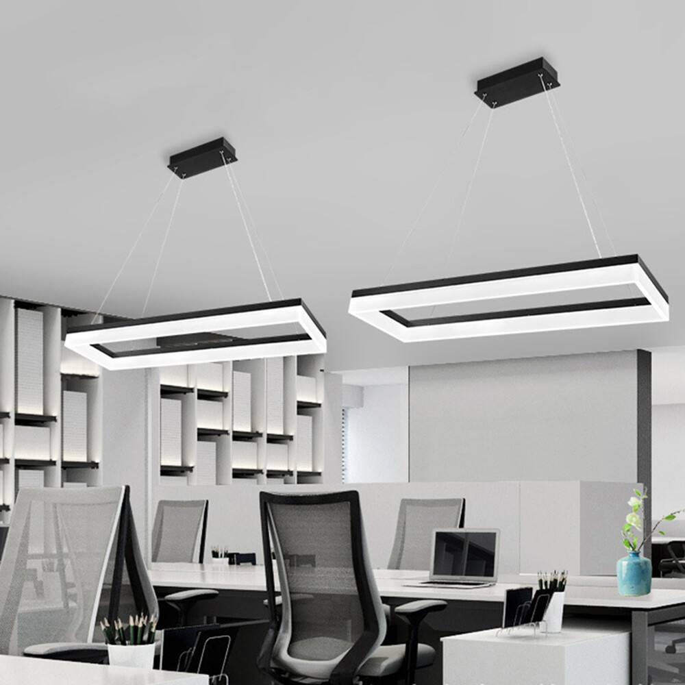 Sleek Black Rectangle LED Pendant Light Modern Semi Flush Mount Ceiling Fixture