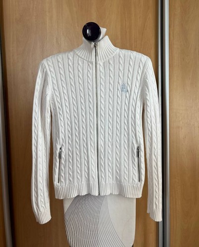 Ralph Lauren Black Label White Ivory Cable Knit Cotton/Cashmere Sweater M