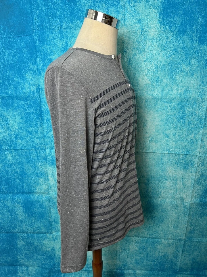 Sperry Men's Size Small Striped Henley Long Sleeve Shirt Black and Gray - Image 4 of 4