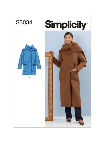 Simplicity SEWING PATTERN S3034 Misses' Coats With Attached Scarf 6-14 Or 16-24