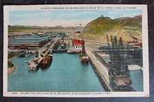 1930 postcard Panama Canal. Balboa Coaling Plant With Dry Docks in Background