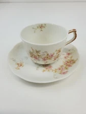O.P.CO. Syracuse China Pink Flowers with Gold Trim Cup and Saucer