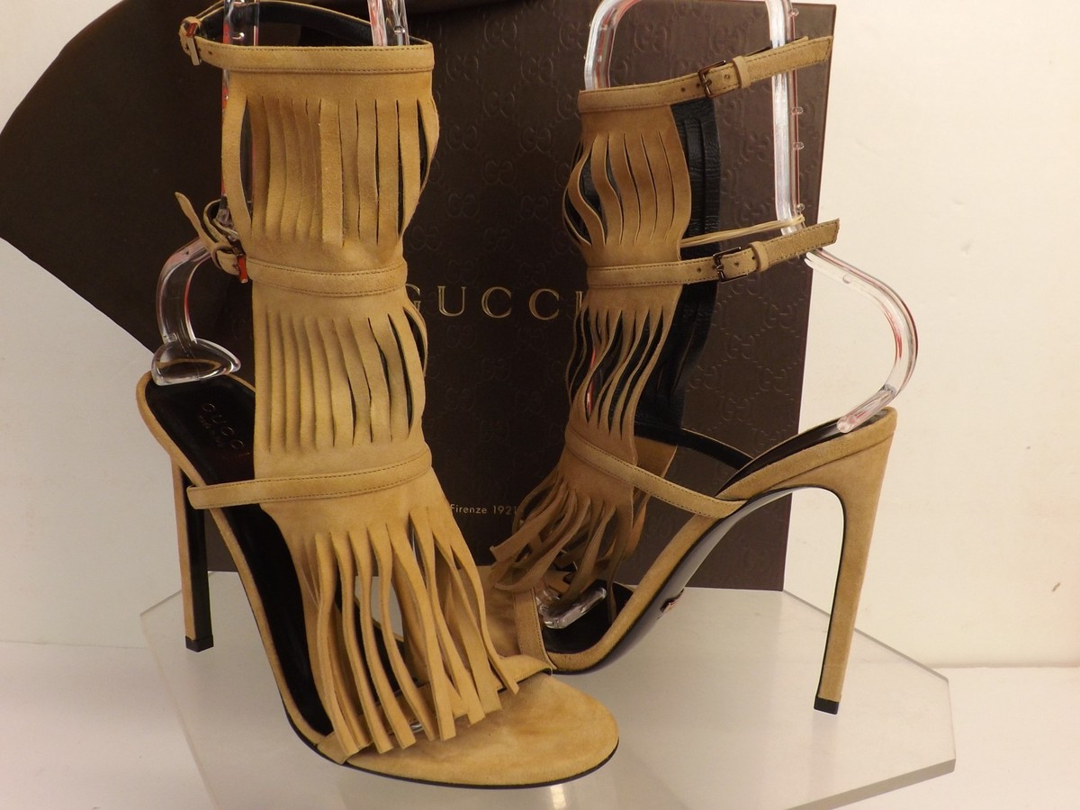 GUCCI★素敵！BECKY PURPLE SUEDE FRINGED HIGH HEEL SANDAL GUCCI BECKY SEXY PURPLE FRINGED HIGH HEEL CAGE 37.5 38.5 39
