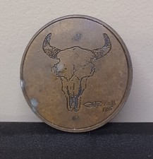 Vtg Gold Plated Engraved Cattle Skull Artist Stamped Southwest Belt Buckle