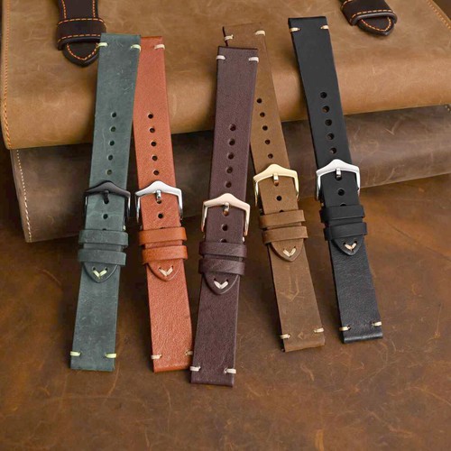 WOCCI Crazy Horse Leather Watch Band 18 19 20 21 22 23 24mm Quick Release Straps - Picture 2 of 74