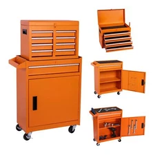 Tool box, universal lockable wheels, adjustable shelves, locking device, metal