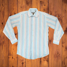 BCBG Attitude Mens Long Sleeve Button Up Shirt Striped Size Medium 15 32/33