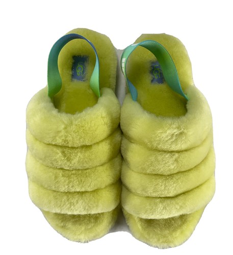 Sandalia Ugg Australia Yeah Pelusa Deslizante Amarilla Piel de Oveja Niñas 5 6 - Imagen 3 de 7