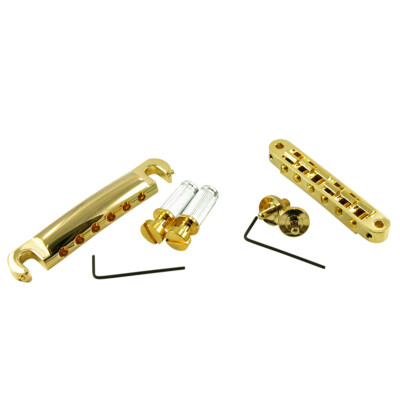 TonePros Standard Tune-O-Matic Tailpiece Set Small Posts/Unnotched Saddles Gold