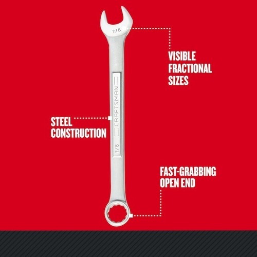 Craftsman 11 pc SAE Combination Wrench Set 5/16" - 7/8" Large Pro Size Handles - Picture 4 of 7