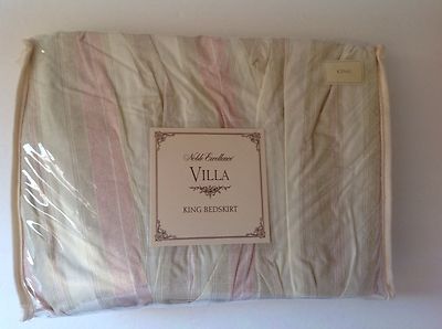 Noble Excellence Villa AMALFI PINK~BLUE Cream Taupe Stripe KING Bedskirt $55 NIP