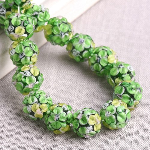 5pcs Handmade Flower 12mm Round Lampwork Glass Loose Beads For Jewelry Making - Picture 7 of 22