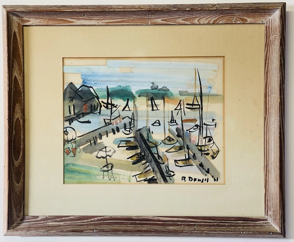 1950's Raoul Dufy Style French Naive Watercolor Of Sailboats. Signed Illegibly - Image 2 of 4