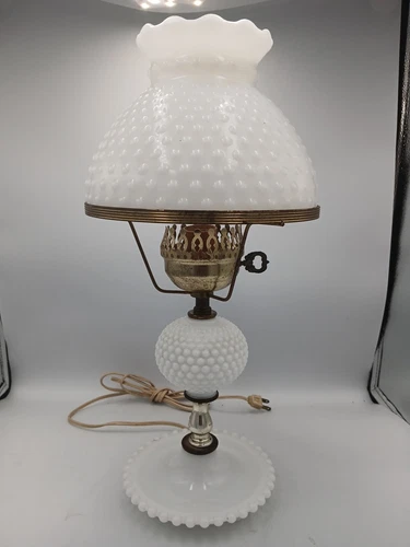 Vintage Hobnail Milk Glass Lamp Boudoir 17"
