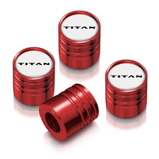 for Nissan Titan in White on Red Aluminum Cylinder-Style Tire Valve Stem Caps