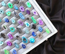 Slice Agate & Mix Gemstone 925 Sterling Silver Plated Wholesale Prong Rings Lot