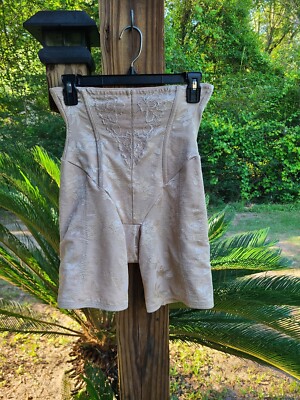 FLEXEES SZ L BEIGE SATIN STRETCH LONGLINE SHAPER GIRDLE~TUMMY CONTROL