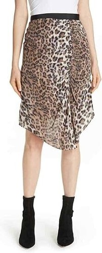 Joie Ornica Silk Skirt 0 Tan Brown Leopard Print Asymmetrical Hem Draped Ruched - Picture 3 of 12