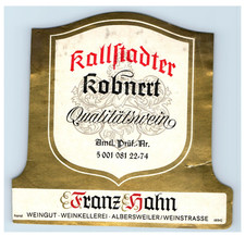1970's-80's Rallftadter Robnert Franz Hahn German Wine Label Original S33E