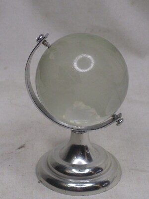 small etched glass globe Earth ball world sphere orb map rotating on stand