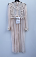 Zalando Blush Nude Pink Mesh High Neck Midi Dress With Lace Trim Size 6-8 Bnwt