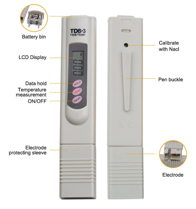 Handheld Water Quality Hardness Purity Digital LCD Meter 0-9990 PPM TDS TDS-3 - Image 3 of 4