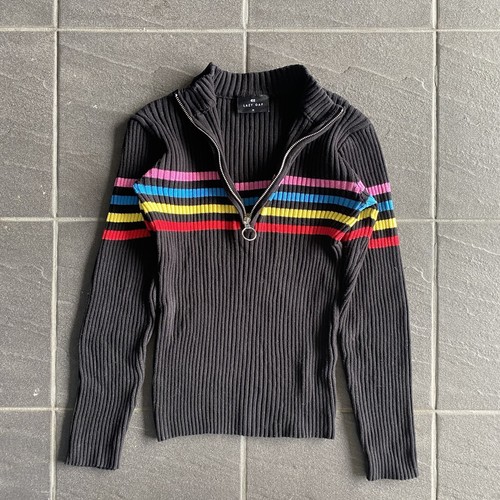 Lazy Oaf Women’s Y2K Vintage Mock Neck Sweater Rainbow Ribbed Winter Top SZ M - Bild 2 von 10