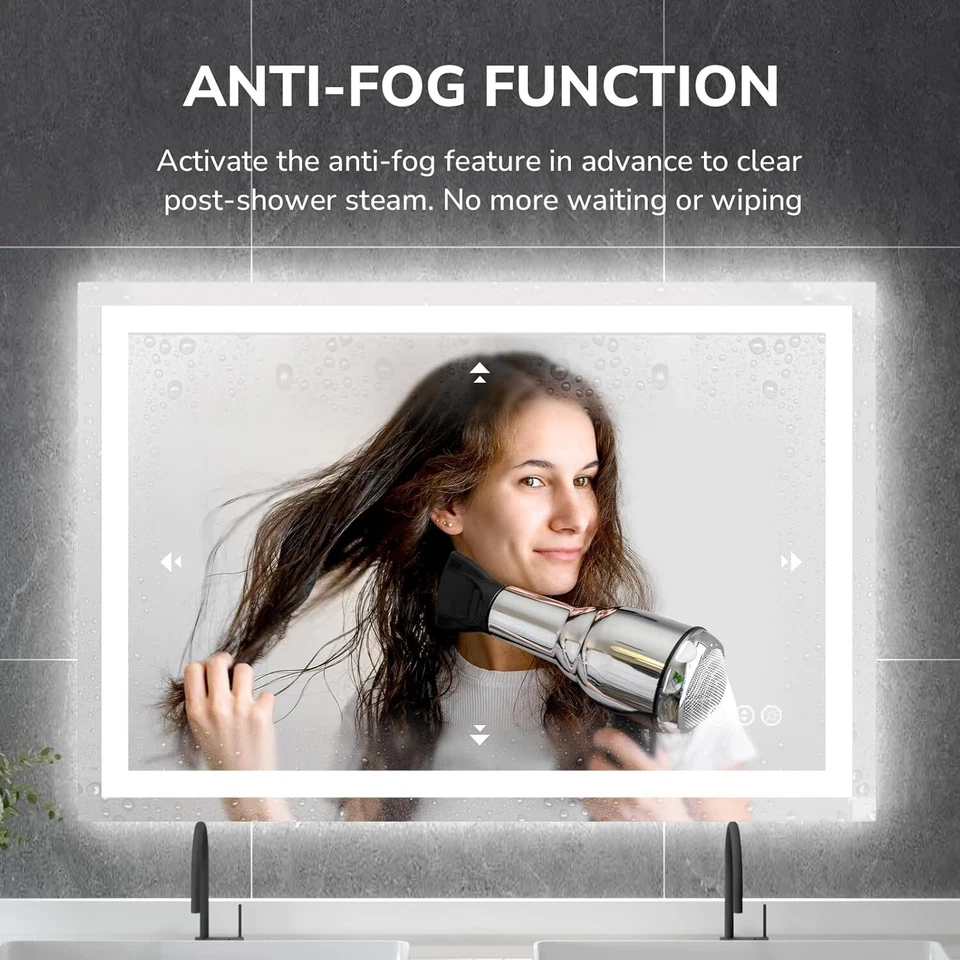 Dimmable LED Bathroom Mirror Touch Vanity Mirror Anti-fog Tempered Glass Mirror - Image 2 of 4