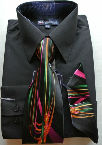 Men's Dress Shirt w/ Tie and Handkerchief Long Sleeve Style SG21 - Picture 14 of 35
