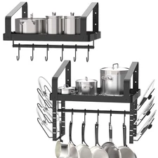 Pot Racks Wall Mounted Set of 2,with Towel Bar and Pots Pans Lids Organizer, ...