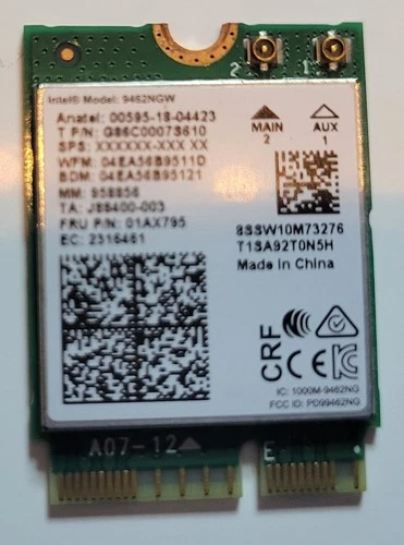 Intel Wireless-AC 9462NGW – Carte WiFi + Bluetooth – M.2 NGFF