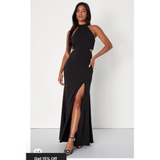 Lulus Midnight Affair Black Cutout Halter Maxi Dress size Large NWT
