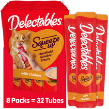 Delectables Squeeze up Creamy Squeezable Puree, Lickable Wet Cat Treats, Grain F