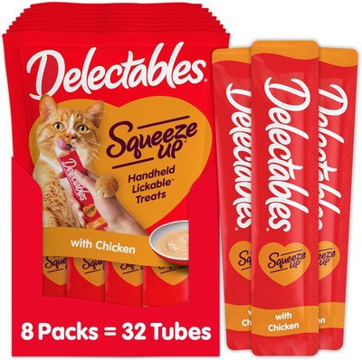 Delectables Squeeze up Creamy Squeezable Puree, Lickable Wet Cat Treats, Grain F