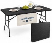 Klapptisch 180Cm Gartentisch Buffettisch Campingtisch Klappbar Holzoptik Schwarz