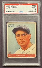 1933 Goudey Big League Chewing Gum R319 Luke Sewell #163 (RC) PSA 2