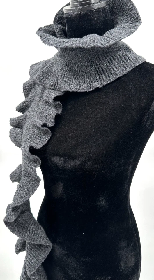 Coldwater Creek 女式长方形荷叶边时尚围巾均码灰色针织 — 第 4/4 张图片