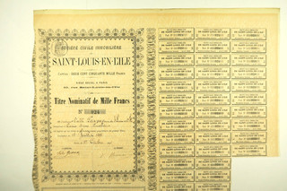 SOCIETE CIVILE IMMOBILIERE DE SAINT LOUIS EN L ILE ACTION 1000 FRANCS PARIS 1896
