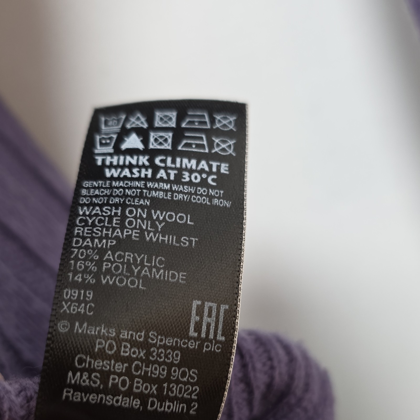 M&S Collection Purple Ribbed Knit Crew Neck Long Sleeve Jumper XS image 9