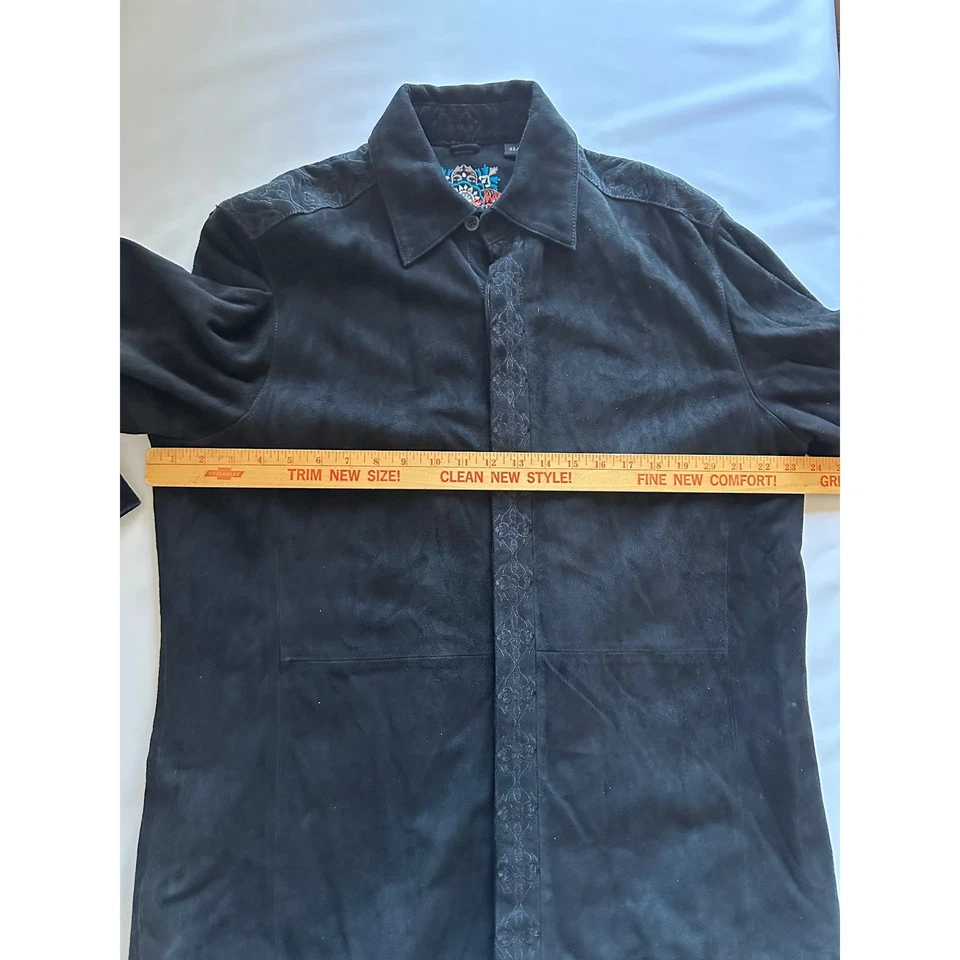 Robert Graham Men's Black Suede Embroidered Button Down Shirt Jacket Size 42/52 - Image 3 of 4