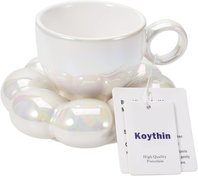 Ceramic Coffee Mug with Saucer Set, Creative Cute Cup 6.5 oz/200 ml