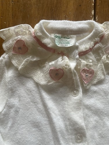 Lot Vintage Tiny Tots Dress Cardigan Sweater Size 6-9 Mo Pink White Floral Baby - Picture 9 of 12