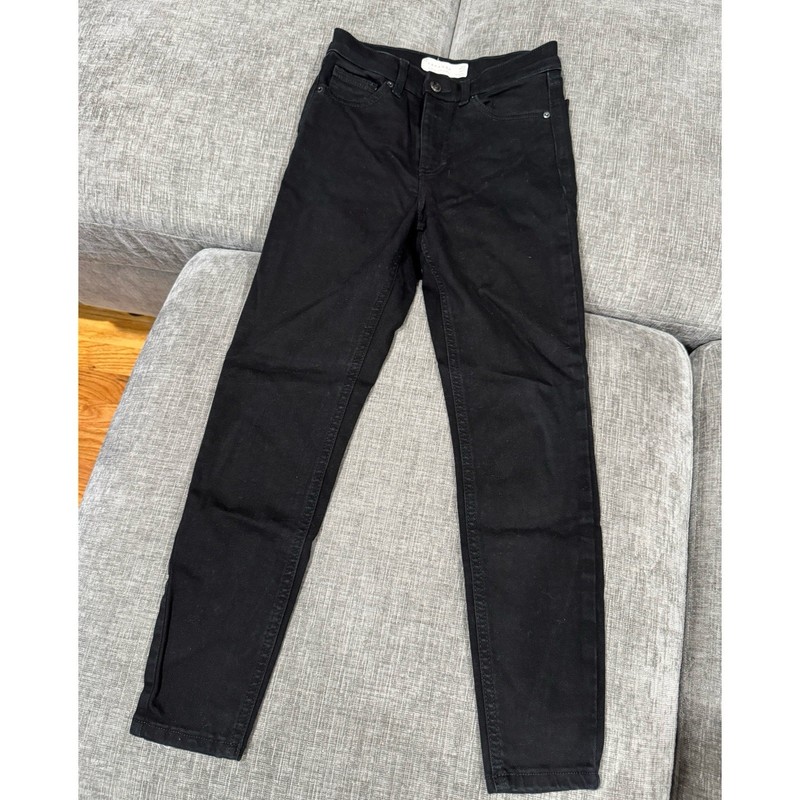Topshop Pure Black Jamie Petite High Rise Lace Up Ankle Skinny Jeans Size 25