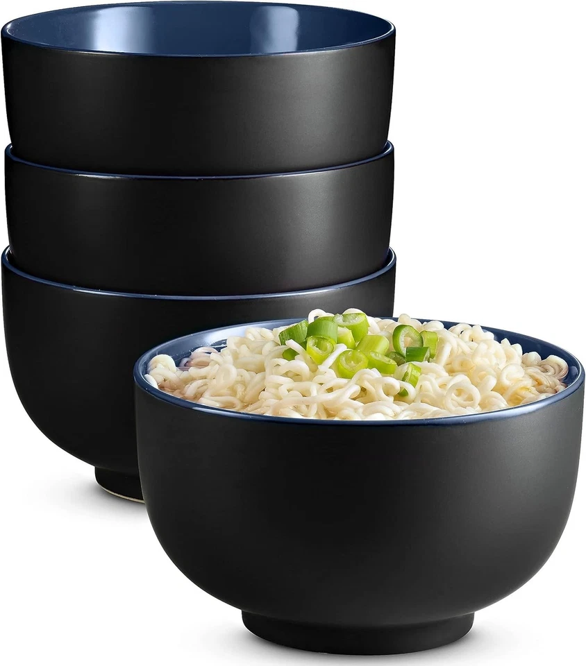 Traditional Japanese Bowls, 34 oz, Set of 4, Black/Navy - Image 3 of 4