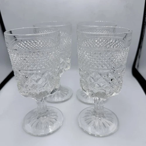 Vintage Anchor Hocking Wexford Diamond Pattern Water Goblets Set of 4