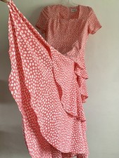 VTG SHELANA LONDON PEACH & CREAM SHORT LONG SLEEVES MIDI DRESS SIZE:16