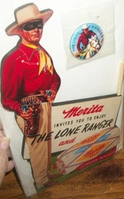 Repro Lone Ranger Invites You to Enjoy Merita Bread Advertising Figure/Pinback