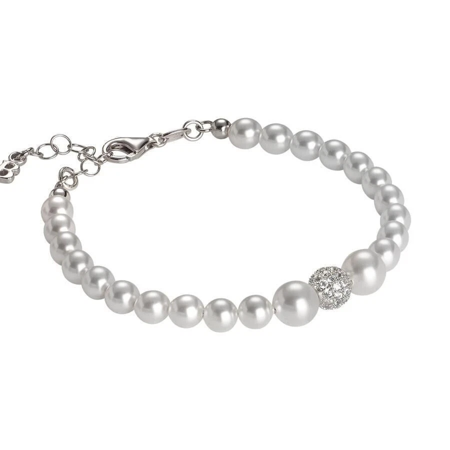 Bracciale Di Perle Bianche In Argento 925 Per Mamma E Figlia - Regolabile 19 Cm Con Perle Di Conchiglia 5 Mm - Gioiello Ipoallergenico